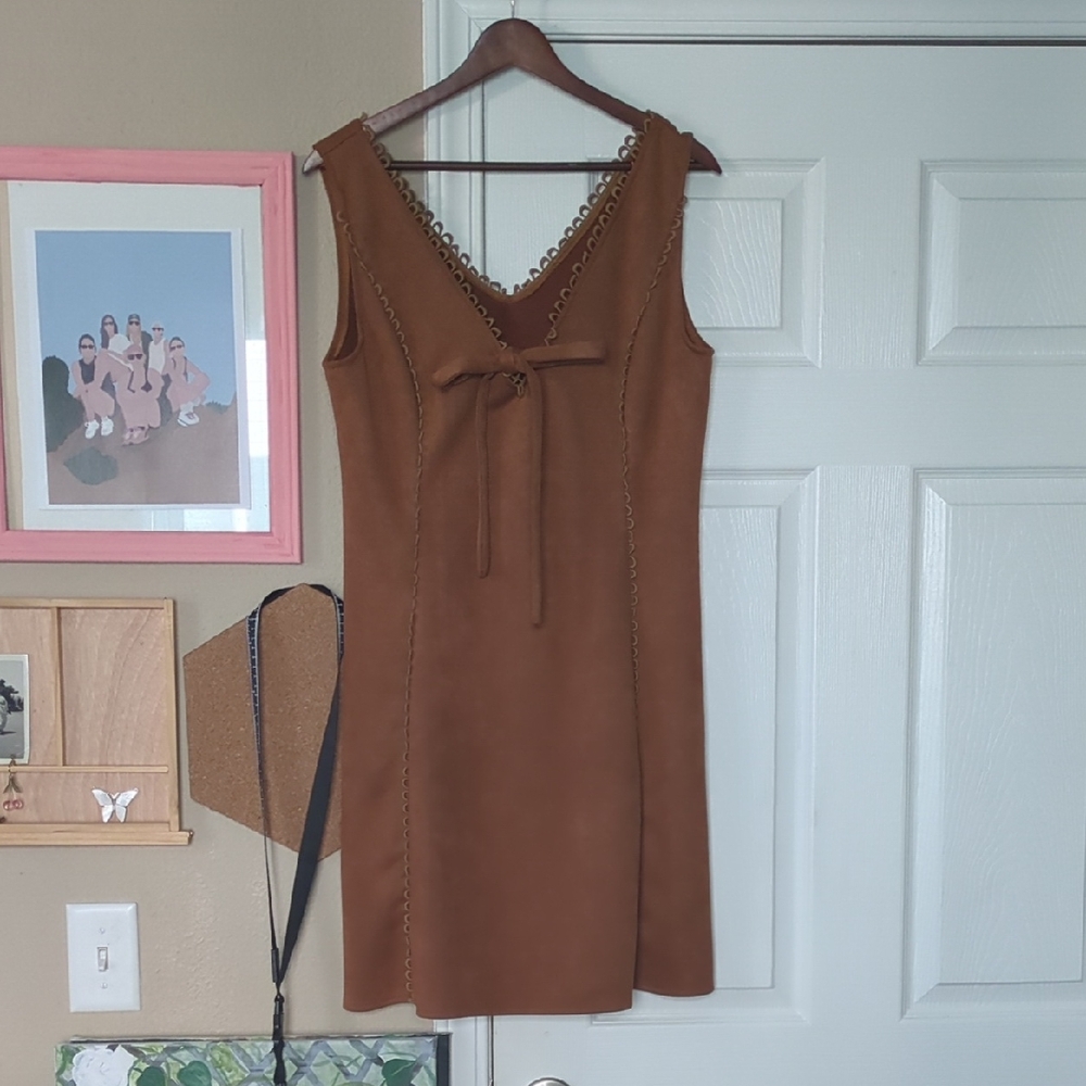 Cider Brown V-Neck Mini Dress